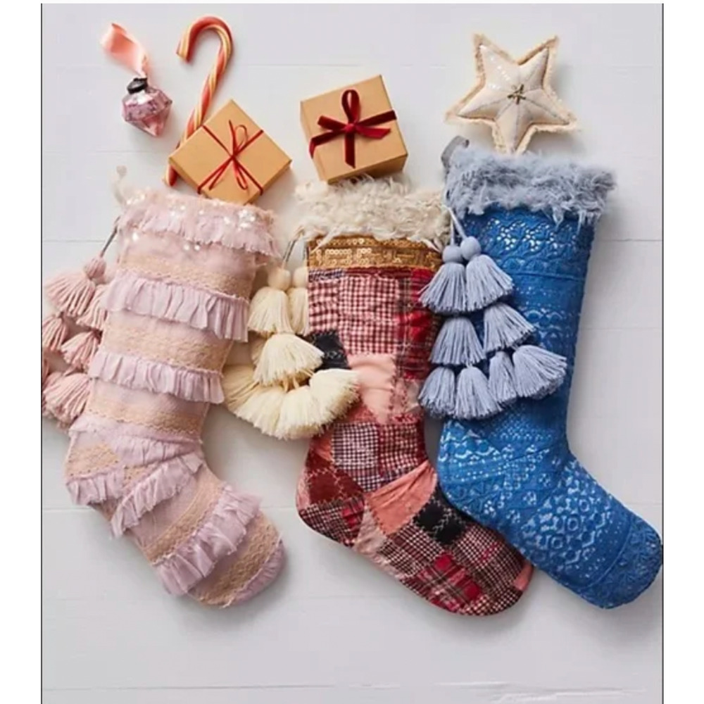 Free People One Seraphina Blue Knit and Lace Stocking